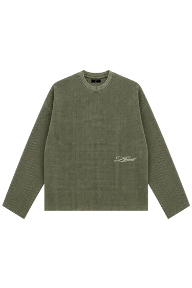 LOUD Art Dealer Waffle Long Sleeve - Khaki – front | LOUD streetwear