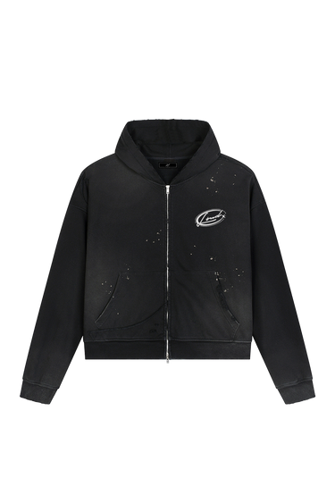 LOUD Washed Black Distressed Zip Hoodie - Live Look Loud