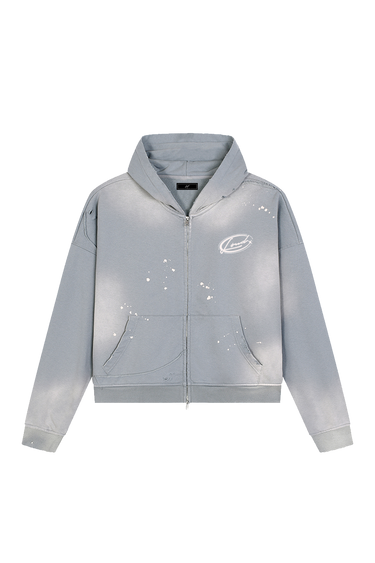 LOUD Washed Blue Distressed Zip Hoodie - Live Look Loud