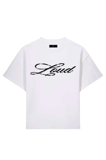 LOUD Painted Script T-Shirt - White – front | LOUD streetwear