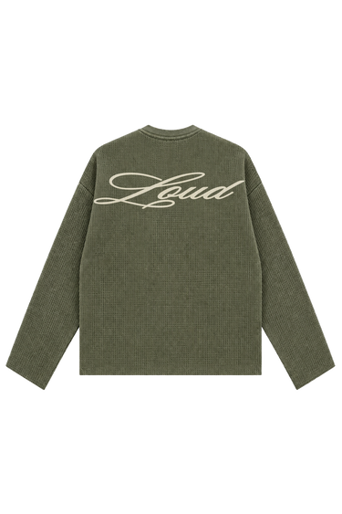 LOUD Art Dealer Waffle Long Sleeve - Khaki – back | LOUD streetwear