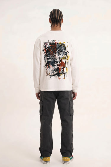 LOUD Art T-Shirt - Long Sleeve - White – back, worn | LOUD streetwear